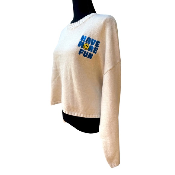 NWT Oversize Crop Drop Shoulder Sweater Sz L in Cream 60% Cotton Sincerely Jules - Picture 1 of 5